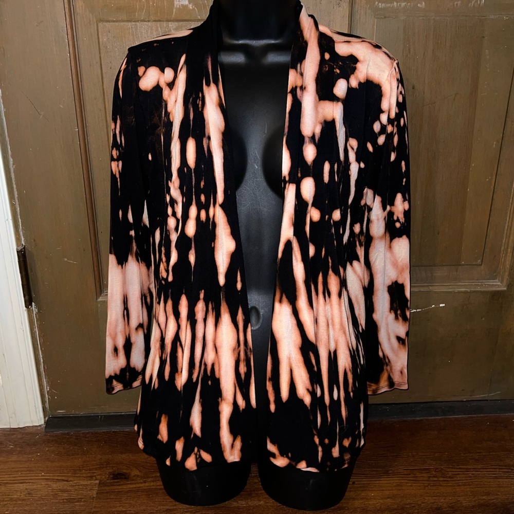 JKLA Black Acid Wash Cream Tan Open Front Long Sleeve Stretch Cardigan Size M